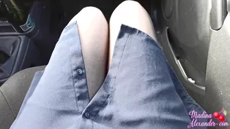 Slut Fingering Through Hole In Pantyhose And Sex In The Car