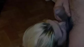 Blonde Slut On Her Knees Cock Slapped, Head Fucked, Cum On Face And Deepthroated