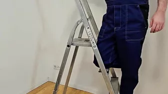 Roommate Jerks Off While I Work On The Ladder