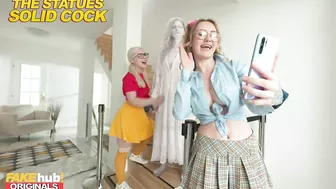 Fakehub - Lesbian Threesome As Statue Comes Alive And Strap-On Fucks Two College Girls To A Creampie