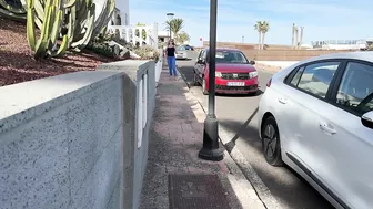 Girl Peeing In Jeans And Walking On The Public Street