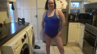 Wife With Big Breasts Dancing In Tight Blue Swimsuit