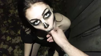 Spooky Slut Skull Fucked And Railed Hard Outside