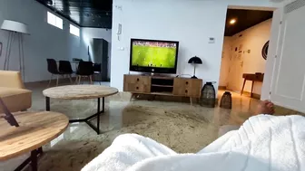 Watching Soccer Match Interrupted By Blowjob From Hot Blonde