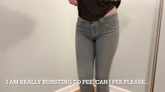 Extreme Desperate Wetting In Light Grey Jeans And Naked