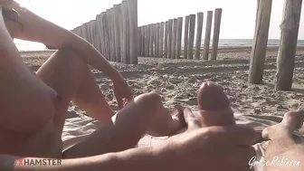 Wife Gives Handjob And Blowjob On Public Beach With People Nearby