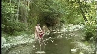 Crazy Sexy Blonde Bombshell Inside Red Nightie Gets Banged Outdoor, Takes