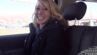 Barely Teens Petite Blonde Risky Outdoors Masturbating While Driving