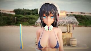 Peachy Beach Pt Two, 3D Anime Bikini Maid, Hibiki, Gets Banged! Inside The Mouth, Between Huge Titties And Tight Twat