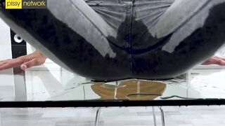 Amazingly Hot Blonde Pisses All Over Glass Table