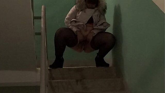 Bbw's Public Golden Shower: Staircase Pissing Fetish