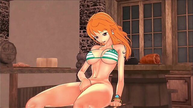 Nami The Busty Pirate Gets Herself Off In The Bar - One Piece Hentai