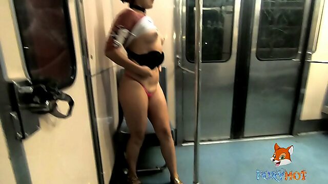 Late Night Subway Exhibitionism, Flashing My Pussy And Tits To Curious Onlookers