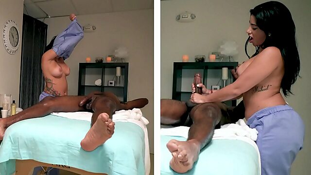 Shady Massage Parlor Jerks Off Big Black Dick