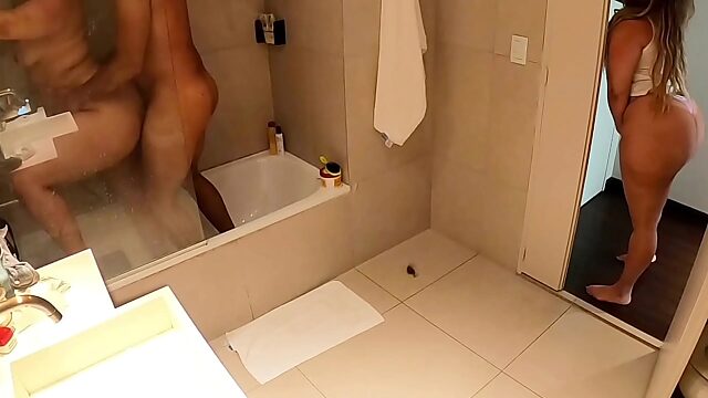 Latina Bestie Gets Fucked Doggy Style In Homemade Shower Voyeur Video