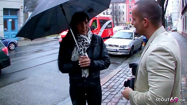 German Milf In Leather Leggings Gets Boned On Street Casting