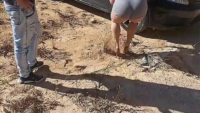 Big Latina's Flat Tire Turns Into Public Masturbation Mishap