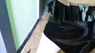 Public Elevator Crossed Legs Orgasm In Pvc Skirt