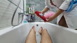 Family Fantasy - A Nurse Jerks Off A Man's Cock In The Bathroom