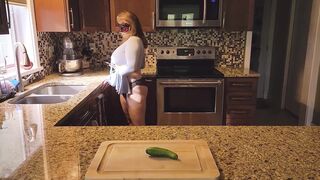 Slicing And Crushing Food And Rubbing It Into My Big Milf Tits