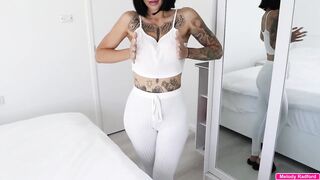 Big Tit Petite Australian Girlfriend With A Tiny Waist Covered In Tattoos Wearing White Sweatpants Fucked Hard - Melody Radford