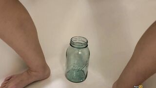 Girl Pees In A Mason Jar & Almost Fills It Up