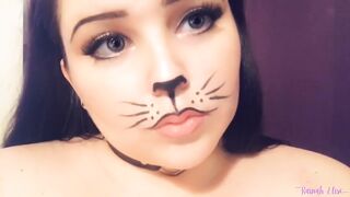 Sexy Kitten Cosplay With Anal Plug And Licking Milk Off My Big Natural Tits