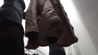 A Hidden Camera In A Fitting Room Spies On A Girl With A Gorgeous Ass And Beautiful Legs In Pantyhose. Then A Voyeur Peeks Under Her Skirt In A Public Store. Amateur Foot Fetish