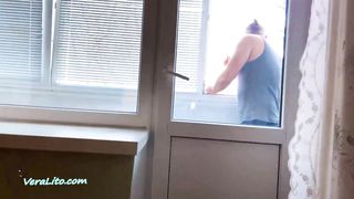 Horny Babe Passionate Blowjob Big Dick And Cum In Mouth Pov On The Balcony