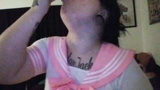 Big Tittied Goth Whore Deep Throating Her Toy