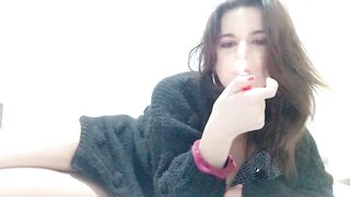 Sexy Milf Smokes Naked, Deep Throat Saliva Eye Blowjob, Masturbates Cigarette In Pussy, Orgasm Clit