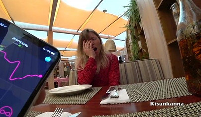 Dressed Up Blonde Teen Having An Orgasm In The Restaurant