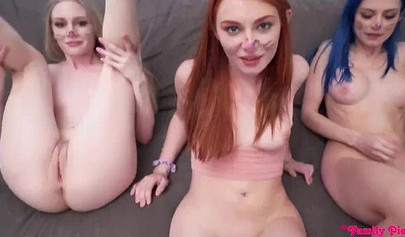 Slutty Lesbian Redhead Gets Creampied After Deepthroating A Big Cock