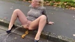 Busty Milf Pissing And Pooping On The Street