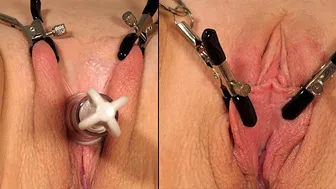 Multiple Female Orgasm With Closeup Of Pulsating Pussy And Clit, Fixed With Clamps And Clit Pump