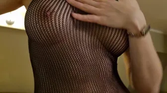 A Fit Girl Showing Around A Presidential Suite In Her Sexy Fishnet Bodysuit