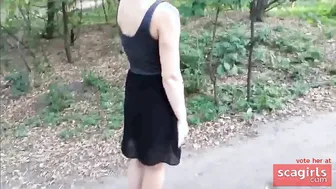 Girl Walks In The Park With Naked Booty