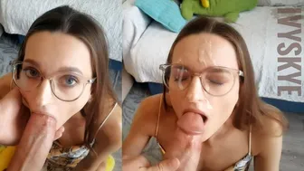 Nerdy Step Sister Persuaded Me To Fuck Her Mouth And Cum On Glasses