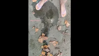 She Made A Big Puddle Outdoor. Watch Top Urination Video With Pee Reverse At The End