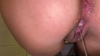 The Girl Has A Hairy Pussy With Juicy And Is Peeing Again At Work