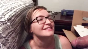 Sneaky Sexy Milf Sucks Cock Hear People In Next Room Cum In Mouth Glasses