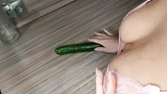 Cutie Squirts Three Times With Cucumber On Webcam Solo