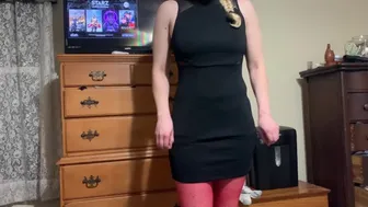 Bubble Butt Getting Dressed Wearing Red Fishnet And Sexy Little Black Dress