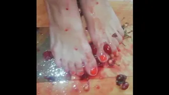 Messy Crushing Cherry With A Lot Of Dripping Red Juice Between The Toes - Angel Fowler Hd