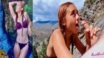 Naughty Outdoors! Waterfall Striptease And Cliffside Sex