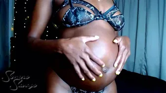 Girl Rubs Lotion All Over Her Big Pregnant Belly