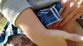 Woman Fingers Wet Pussy On Public Path