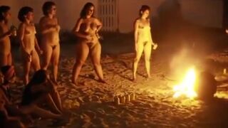 Group Of Girls Pissing On The Bonfire At The Beach Porn Video