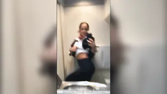 Stewardess Shows Big Naked Tits And Pussy On The Phone Camera In The Toilet