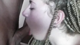 Chick With Small Pigtails Drinks A Glass Of Cum After Throat Sucking